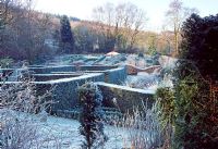 View across Yew Gardens to the Grasses Parterre from the Wild Garden - Veddw House Garden, February 