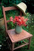 Pink sweetpeas on pink chair