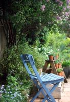 Blue chair in garden
