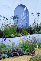 Brightly painted raised beds and blue themed borders.
RHS Tatton Park Flower Show 2009