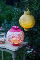 Garden lighting - Decorative paper lanterns at dusk  