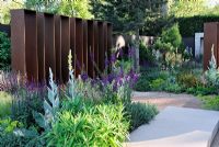 Corten steel screen and natural stone path - The Daily Telegraph Garden, Best in Show, Gold medal winner, Chelsea Flower Show 2010 
