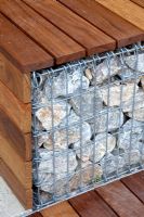 Detail of gabion and wooden bench