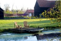 Seating on jetty by river Ulting Wick, Essex NGS UK