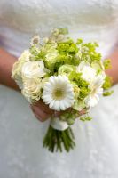 Wedding bouquet with white Gerbera, Roses and Astrantia