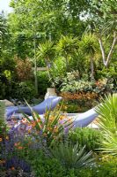 Contemporary furniture in Mediterranean style garden 