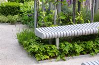 Minimal bench in The Doncaster Deaf Trust Garden - Silver Gilt Medal Winner, RHS Chelsea Flower Show 2011 
