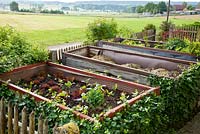 Raised beds with vegetables and compost - Hollberg Gardens 