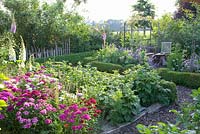 Country garden with potagers of flowers and vegetables