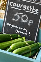 Courgettes for sale on driveway stall leading up to Annabels Egg Shed - Cavick House Farm, Norfolk