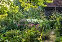 Cottage garden in late summer with Phlox and Monarda - Wyken Hall, Suffolk