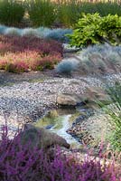 Stream surrounded by gravel and heather