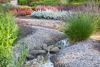 Stream surrounded by gravel and heather
