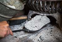 Gathering wood ash to improve plant growth