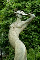 Sculpture 'Artemis' by Alexandra Beale - many of Britain's leading sculptors exhibit their work at Pashley Manor House and Gardens, and they are positioned around the gardens by the authors, in conjunction with the garden staff. 