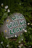 What will we leave NSPCC Garden of Magical Childhood.  Message on pebble.  