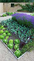 The potager / vegetable garden with lettuces, kohlrabi and lavender