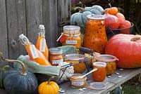 Display of preserves made with pumpkins and butternut squashes