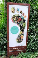 Food growing poster or information board encouraging people to grow food and reduce their footprint on the earth, Camley Street Natural Park, London Borough of Camden