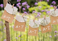 Seed packet Wedding gifts decorated with Gypsophila. 