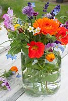 Edible flowers in glass jar - inc calendula, nasturiums, borage, chives, lavandula and violas
