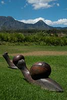 Wooden sculptures of snails. Vergelegen gardens, children's play area. Somerset West. South Africa