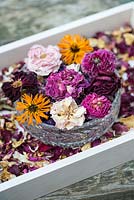 Making potpourri step by step. Home made potpourri made from flowers cut from the garden.