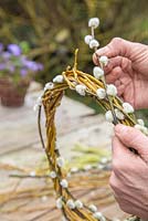 Weaving Pussy willow into the Willow wreath