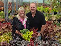 Richard and Vicky Fox amongst their National Collection of 250 heucheras, with more varieties being added each year.