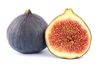 Ficus carica Black Bursa - Fig fruit one cut in half 