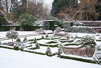 The parterre at Kilver Court in Somerset, covered in snow
