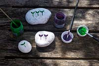 Painting pebbles as seed markers
