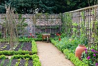 Walled kitchen garden with forcing pots - Late April - Kew Gardens, London, UK
