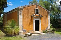 The Chapel of St. andrew with Dasylirion Longissimus.  La Case Biviere near Lentini, Sicily, Italy. 