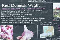 Red Donetsk Wight - information sign. The Garlic Farm. Isle of Wight. 