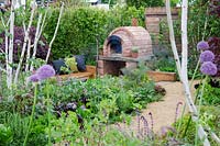 Sunken seating area with outdoor oven - 'A Fruity Story' - RHS Malvern Spring Festival 2014