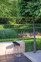 Contemporary water feature, box hedging. The Laurent-Perrier Garden. Design: Luciano Giubbilei, Gold Medal winner, Chelsea 2009

