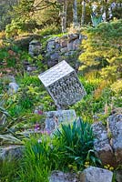 Cube Sculpture by David Leaper, Tresco Abbey Garden, Tresco, Isles of Scilly. 