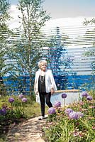 Gloria Hunniford on the Cancer Research UK's Life Garden, Design: Antonia Young, RHS Hampton Court Palace Flower Show 2016