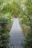 Metal suspension bridge with Bamboo Sasa sp. and Phyllostachys bissetii.