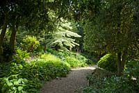 A pathway through the terraced gardens at Bolham Manor, Nottinghamshire in June