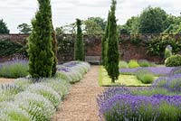 On the left, the Long Lavender Border with its outline of Lavandula angustifolia 'Little Lottie'.