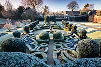View of frosty parterre. The Dutch Garden, Bridge End Garden, Saffron Walden, Essex