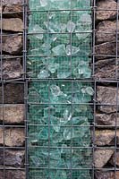 Gabion walls with decorative glass chippings