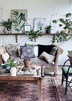 Living room with houseplants at Easter