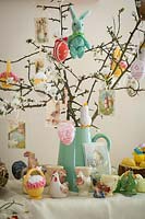 Easter tree display with eggs and decorations