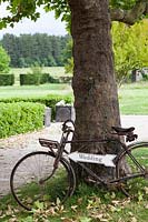 Old bike with a wedding sign attached
