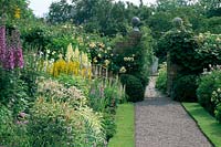 Wollerton Old Hall Shropshire Herbaceous border Gravel path Gates