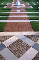 Hampton Court Flower Show 2000 design JWP brick stone and cobble path across lawn grass