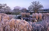 private garden Sussex design Fiona Lawrenson grasses and perennials in winter frost January
